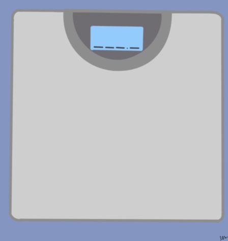 A digital drawing of a scale to show that the number that someone weighs is directly affecting their body image.