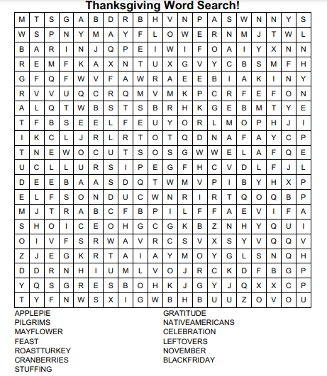 Thanksgiving Word Search!